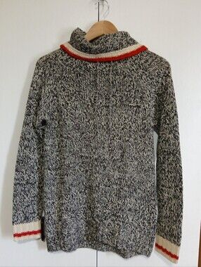 Bluenotes Marled Cowl Neck Cabin Sweater - Grey Cream Knit - Size Small